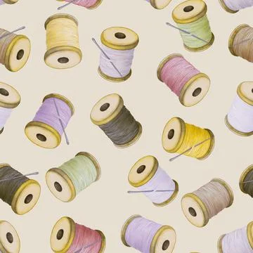Colourful thread spools, seamless pattern Stock Illustration