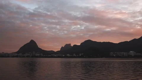 Colourful time lapse of sunset over the city lake in Rio de Janeiro Stock Footage 131372673