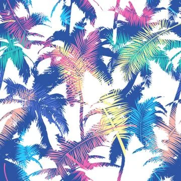 Colourful trendy seamless exotic pattern with palm. Modern abstract design .. Illustrazione stock