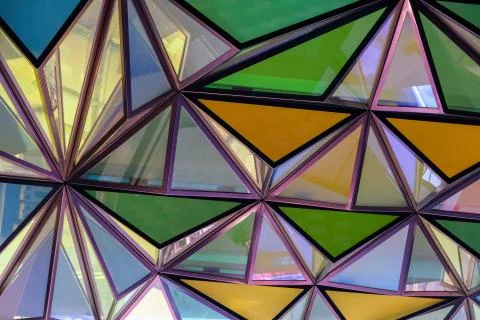 Colourful triangular patterned glass roof 스톡 사진