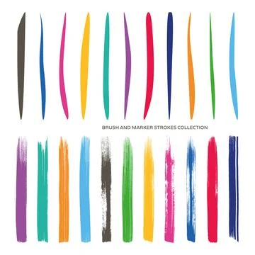 Colourful vector brush and marker strokes set Illustrazione stock