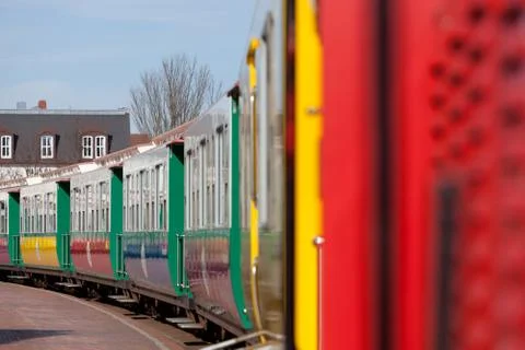 Colourful wagons of an old train Stock Photos