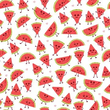 Colourful watermelon faces seamless pattern in childish style, summer background Stock Illustration
