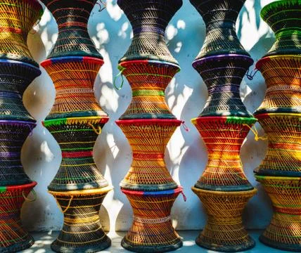 Colourful wicker stools in Nepal 写真素材