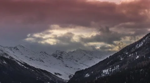 Colourful winter evening timelapse in the mountains at sunset Stock-Footage 60711150