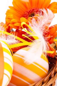 Colourful yellow decorated Easter eggs Stock Photos