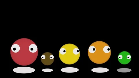 Colourfull animated cartoon characters jumping and rolling eyes Stock Footage 107263192