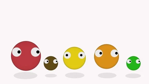 Colourfull animated cartoon characters jumping and rolling eyes Stock Footage 107263229
