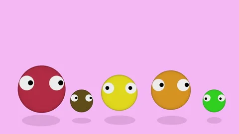 Colourfull animated cartoon characters jumping and rolling eyes Stock Footage 107312466