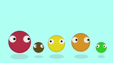 Colourfull animated cartoon characters jumping and rolling eyes Stock Footage 107313401