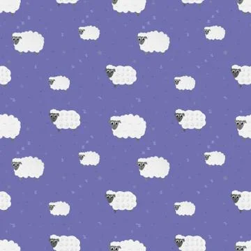 Colourfull pattern with sheeps, stars and dots on light violet background, de Stock Illustration