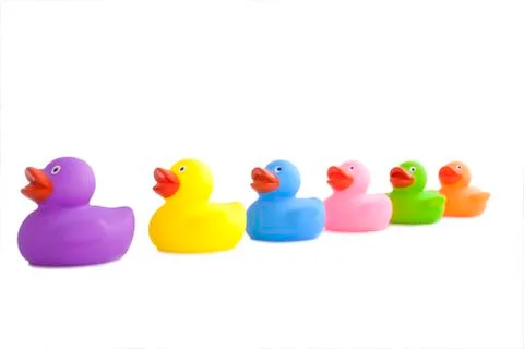 Colourfull rubber ducks Stock Photos