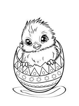 Colouring page chicken sitting in an Easter egg Stock Illustration