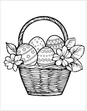 Colouring page Easter basket with eggs and flowers Stock Illustration