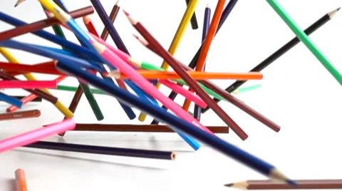 Colouring pencils falling in slow motion Video stock 63214441