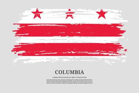 Columbia flag with brush stroke effect and information text poster, vector Illustrazione stock