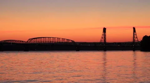 Columbia River Crossing Interstate Bridge at Sunset in Washington State Stock Footage 8962134