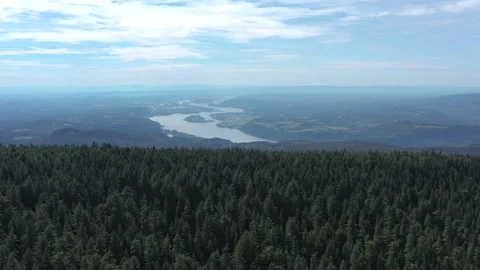 Columbia River flowing between Oregon and Washington seen from a drone. 動画素材 164129194