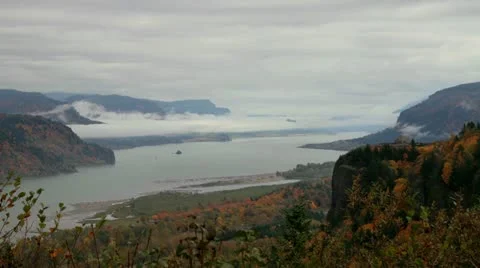 Columbia River Gorge Clouds and Fog Timelapse 1080p Stock Footage 12458627