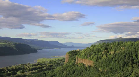Columbia River Gorge with Clouds in Oregon Timelapse 1080p Stock Footage 24567815