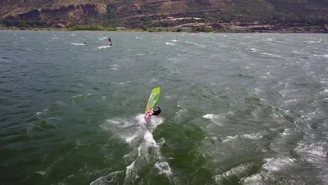 Columbia River Gorge windsurf drone 3 库存影片 79606290