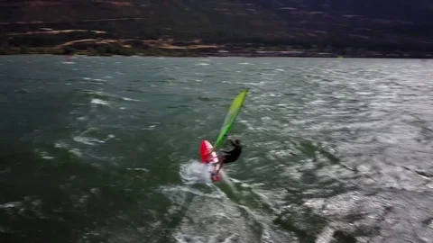 Columbia River Gorge windsurf drone 4 库存影片 79606424