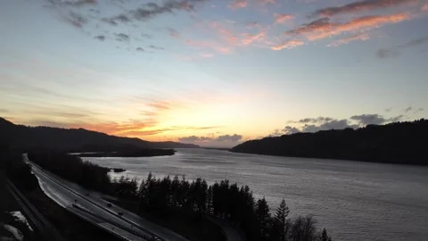 Columbia River Sunset Timelapse | 4K Drone Footage Stock Footage 312841504