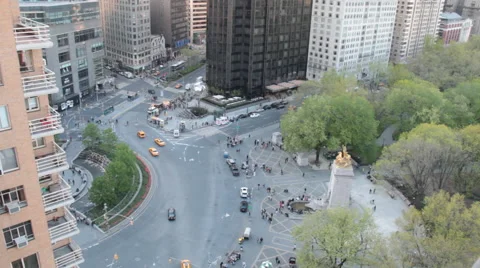 Columbus Circle High Angle looking Down at Traffic and Pedestrians Stock Footage 53886507