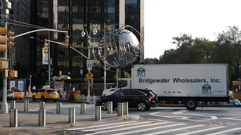 Columbus Circle Square Globe Sculpture Trump Hotel Stock Footage 124258835