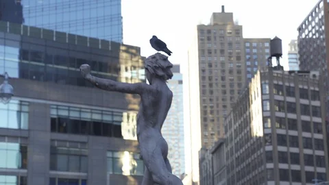 Columbus Circle Statue During NYC Lockdown - 4K Stock Footage 128466271