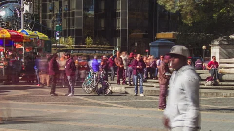 Columbus Circle Time lapse, crowds of people Stock Footage 52336377