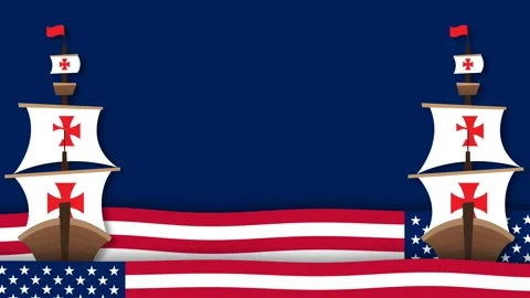 Columbus Day Background Animation Frame With Caravels Ships And Waving Amer.. Stock Footage 344725537