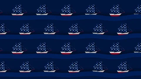 Columbus Day background animation with seamless pattern of sailing ships wi.. Stock Footage 344728183