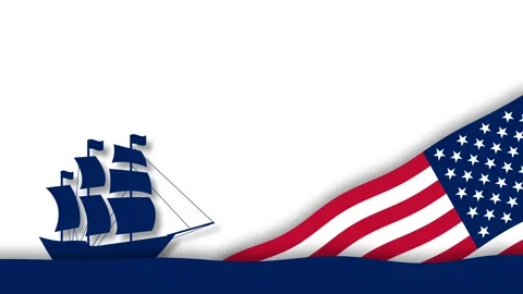 Columbus Day Background Graphic Animation Featuring Sailing Ship and Waving.. Stock Footage 344725204