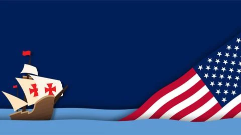 Columbus Day background illustration featuring sailing caravel ship with Am.. イラスト素材