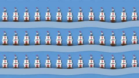 Columbus Day background pattern with rows of historical sailing ships on bl.. Stock Illustration