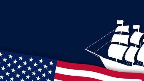 Columbus Day Background with Waving American Flag and Sailing Ship Motion G.. Stock Footage 344724962