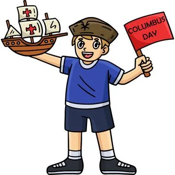 Columbus Day Boy with a Ship Model Cartoon Clipart Stock Illustration