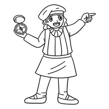 Columbus Day Explorer with Compass Isolated Stock Illustration