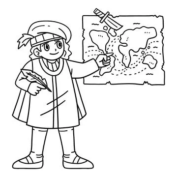 Columbus Day Man Charting Map Isolated Coloring Stock Illustration