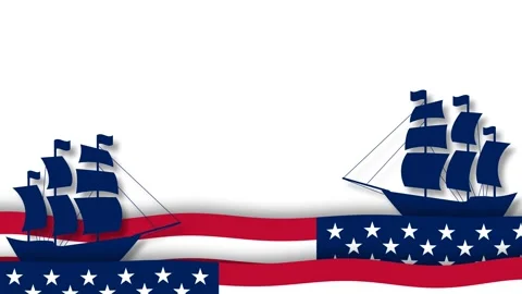Columbus Day Patriotic Background Motion Graphic With Ships And US Flag Banne Stock Footage 344727675