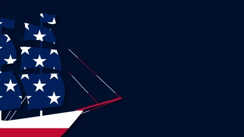 Columbus Day Sailing Ship Animated American Flag Background Motion Graphics. Stock Footage 344727136