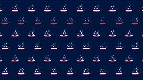 Columbus Day seamless pattern with sailboat vintage ship icons on dark blue.. Stock Illustration
