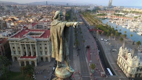 Columbus Monument in Barcelona Stock Footage 100363956