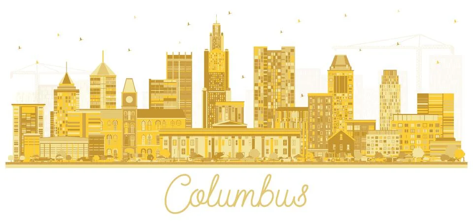 Columbus Ohio City Skyline with Golden Buildings Isolated on White. Stock Illustration