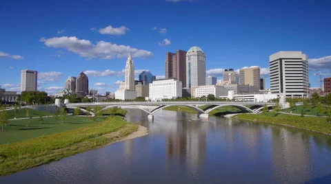 Columbus Ohio Skyline from River 1080/24p Stock Footage