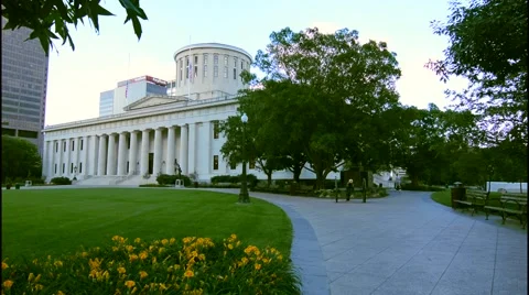 Columbus Ohio State Capitol building in downtown with flowers Stock Footage