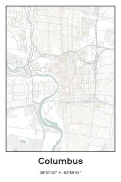 Columbus, Ohio - vector map of city in Pastel, Gray, White, Green colors Stock Illustration