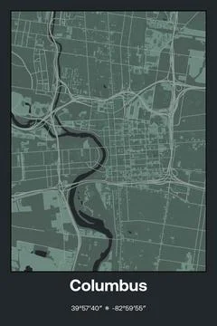 Columbus, Ohio - vector map of city in Dark gray, Gray, Green, gray-green colors Stockillustratie