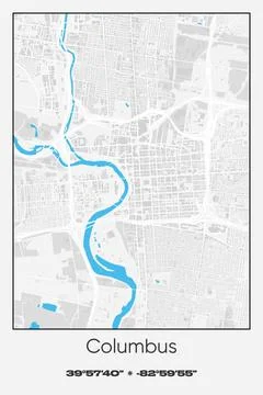 Columbus, Ohio - vector map of city in Gray, white, blue colors Stock Illustration